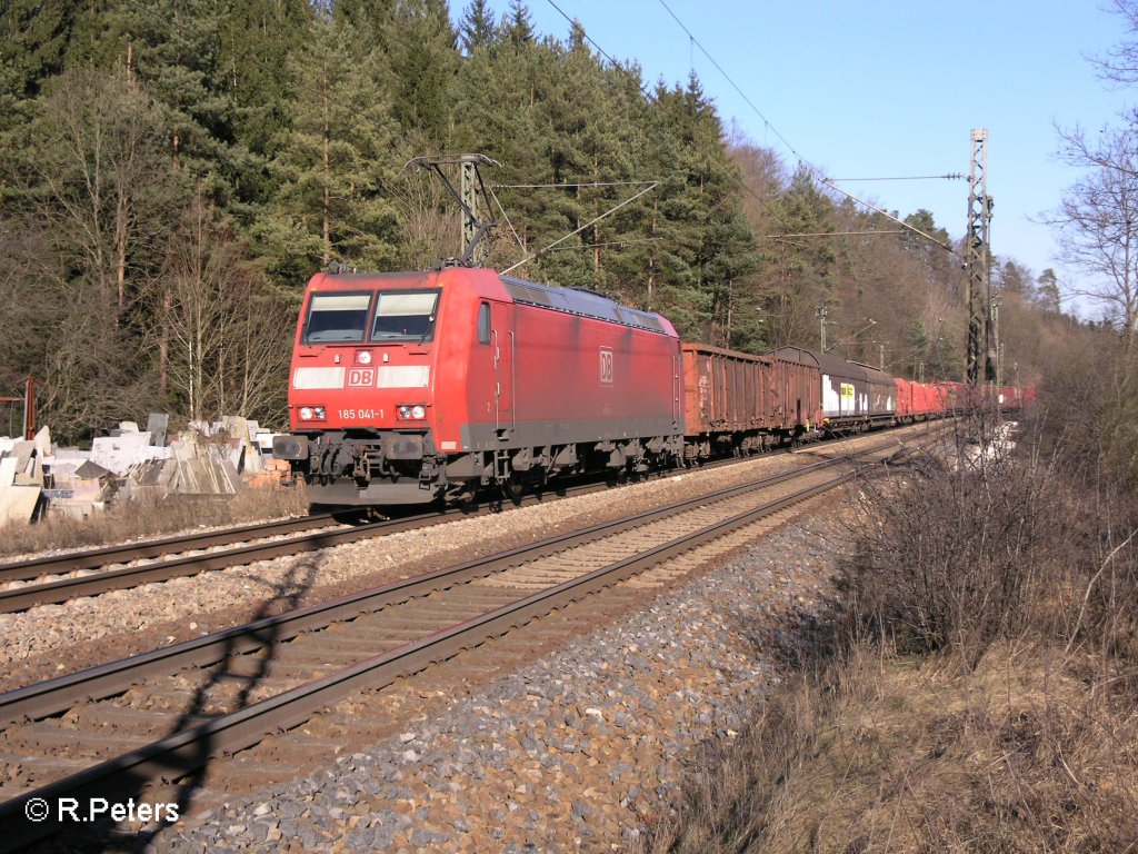 185 041-1 zieht bei Deining ein gemischten Gterzug. 06.03.08