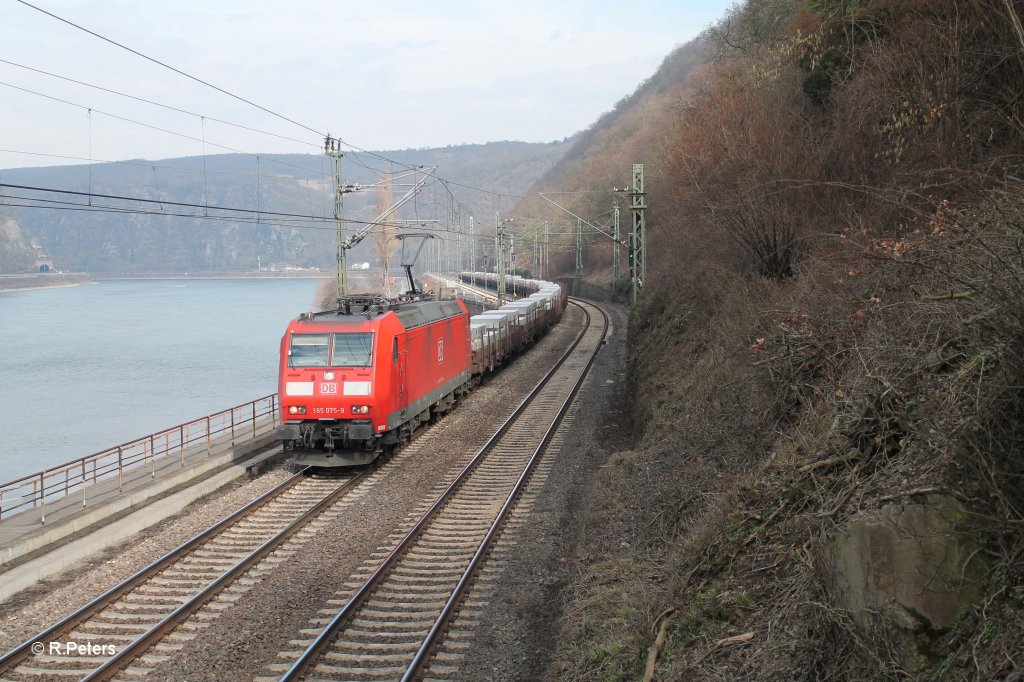 185 075-9 mit Alu-Brammenzug im Loreley Betriebsbahnhof. 08.03.13