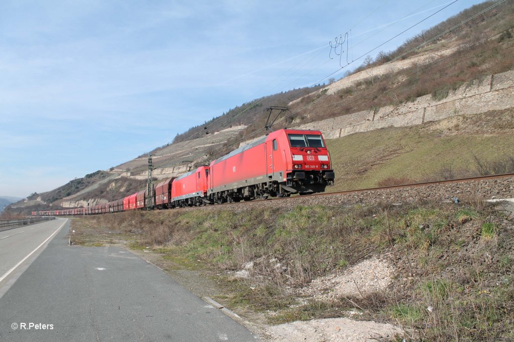 185 349-8 + 185 360-5 und Kohlezug bei der Blockstelle Bodental. 06.03.13