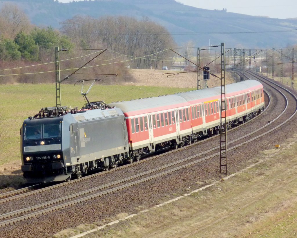 185 555-0 mit RE nach Frankfurt am Main am 19.03.10 bei Harrbach