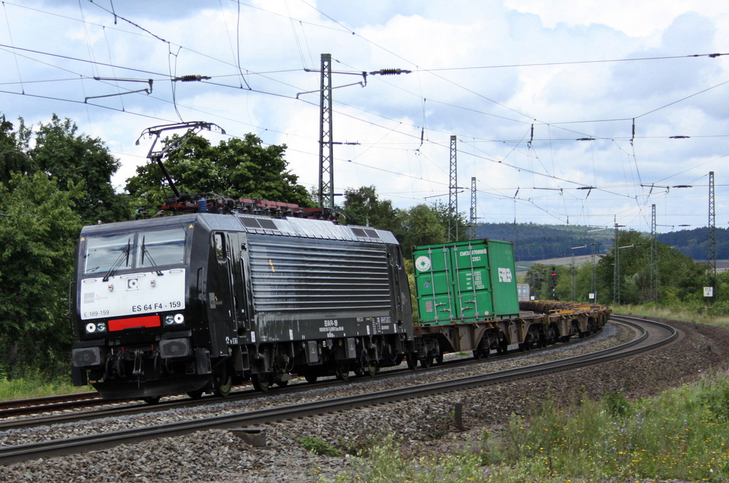 189 159 mit Containerzug am 07.08.11 bei Fulda