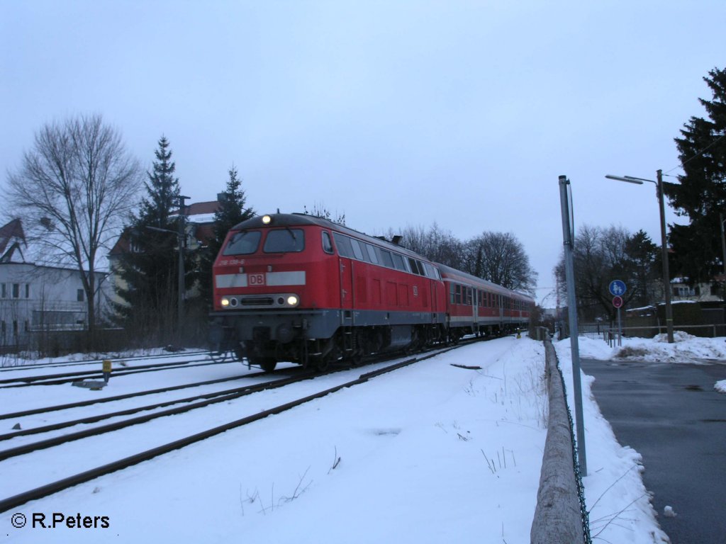 218 138-6 fhrt Memmingen mit einer RB aus Ulm ein. 23.02.09