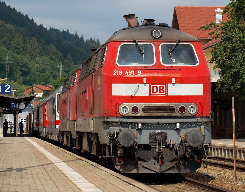 218 434-9 und 218 491-9 fotografierte ich am 31.7.11 aus der Froschperspektive im Bahnhof von Immenstadt.