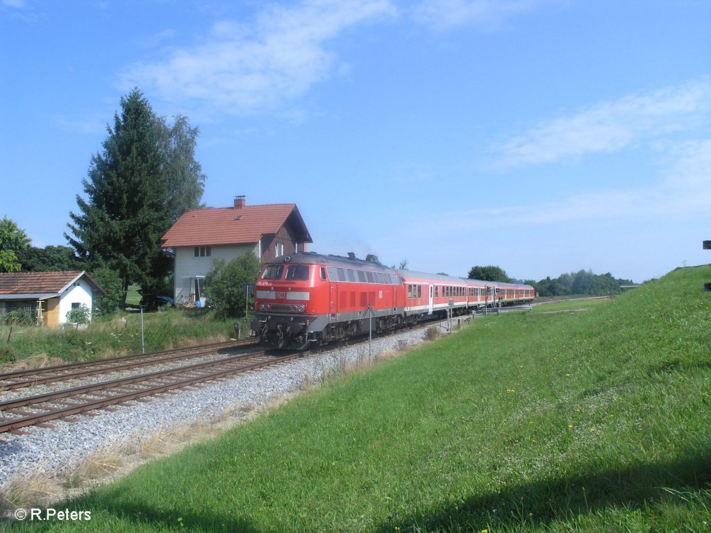 218 475-2 schiebt bei Flecken eine RB in Richtung Kempten. 01.08.09