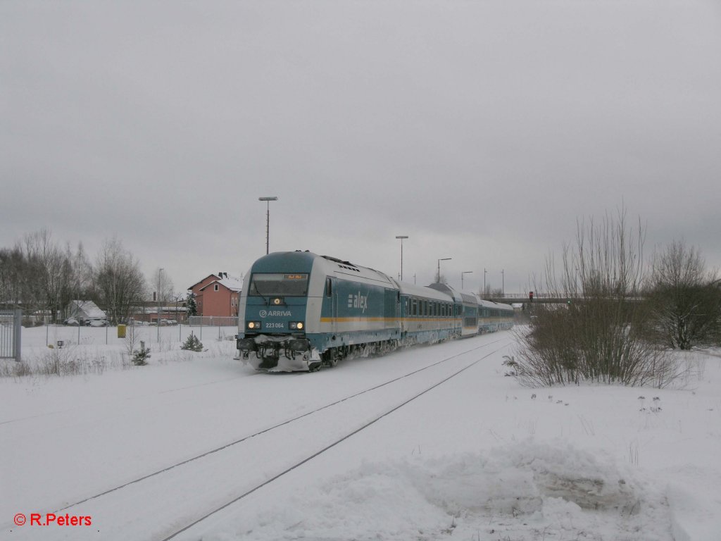 223 064 erreichte am 29.01.10 Wiesau/Oberpfalz mit dem ALX87006.