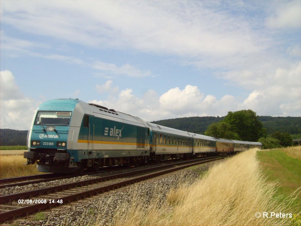 223 065 zieht bei Oberteich den ALX37983 nach Mnchen. 02.08.08
