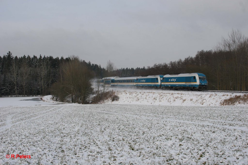 223 067 und 223 063 mit dem ALX84115 Hof - Mnchen bei Oberteich. 29.1.12