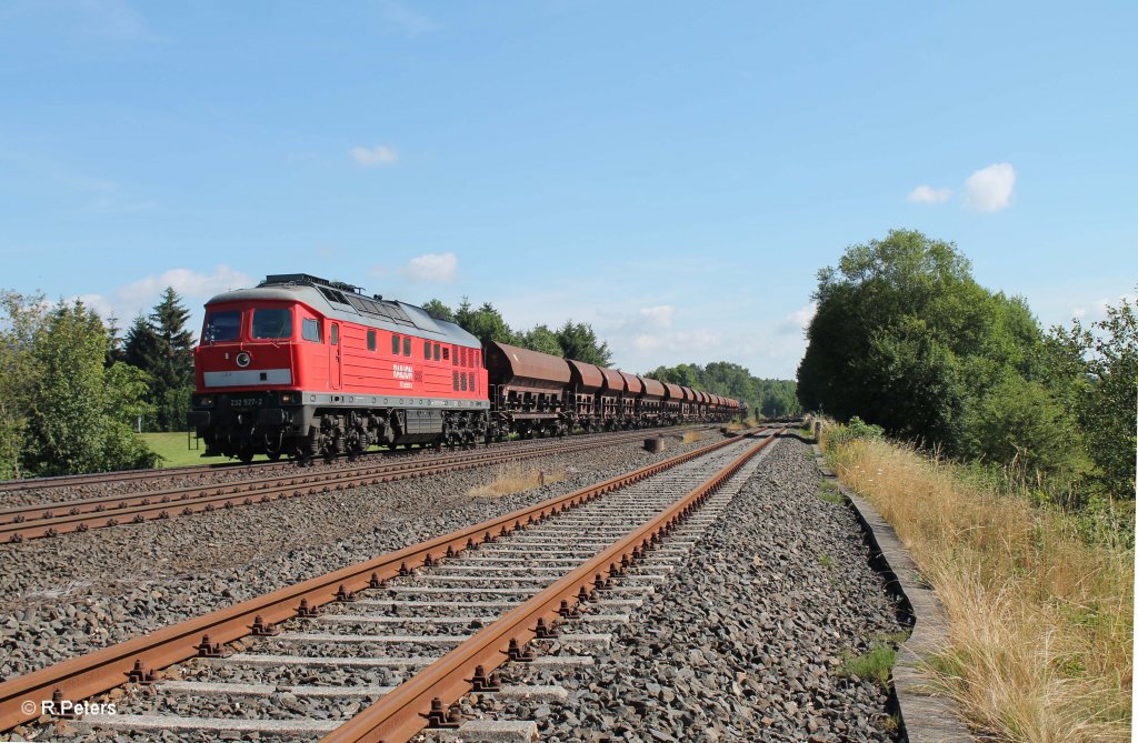 232 527-2 mit dem 62817 Schotterzug Pechbrunn - Augsburg bei Schnfeld. 01.08.13