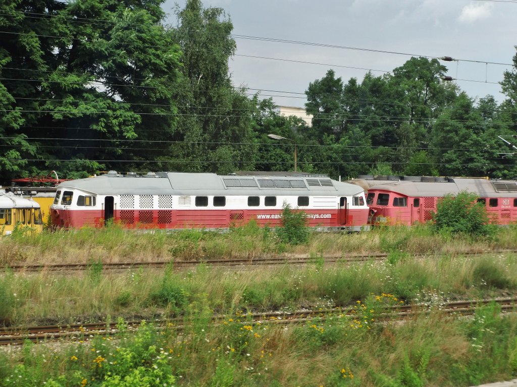 232 xxx und 234 344 abgestellt in Cottbus. Leider konnte ich die Loks nur aus dem RE knipsen, 30.07.2013.