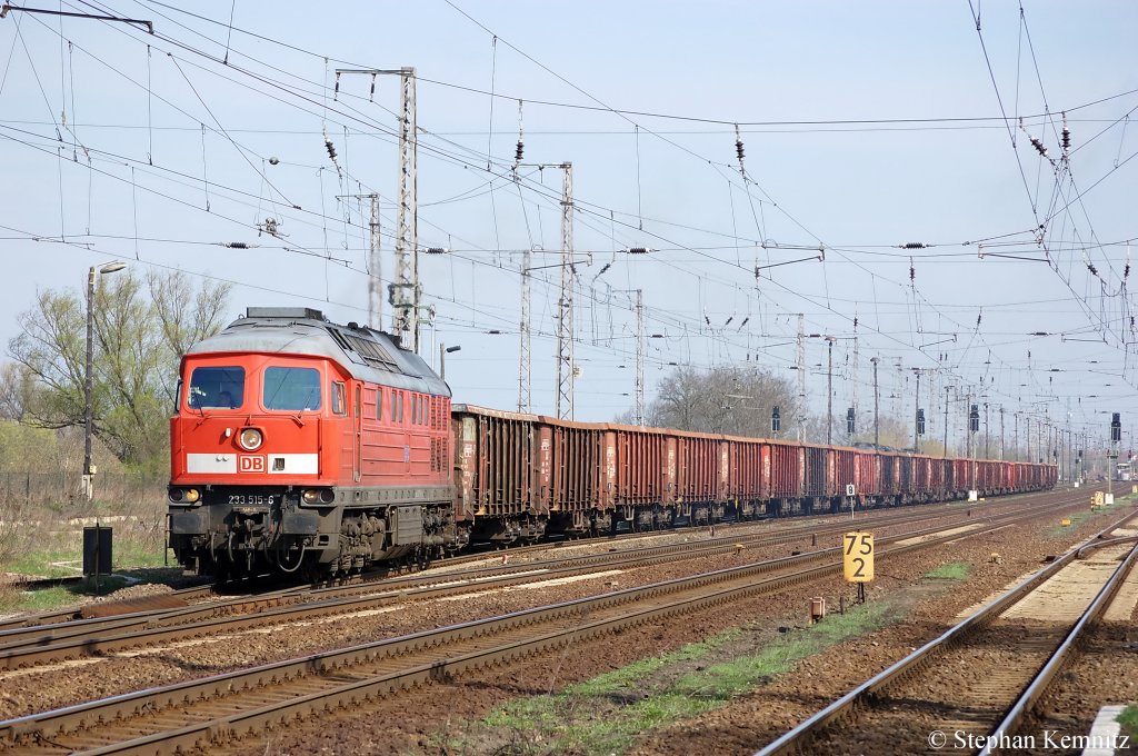 233 515-6 mit Eanos-x Ganzzug in Priort in Richtung Marquardt unterwegs. 07.04.2011