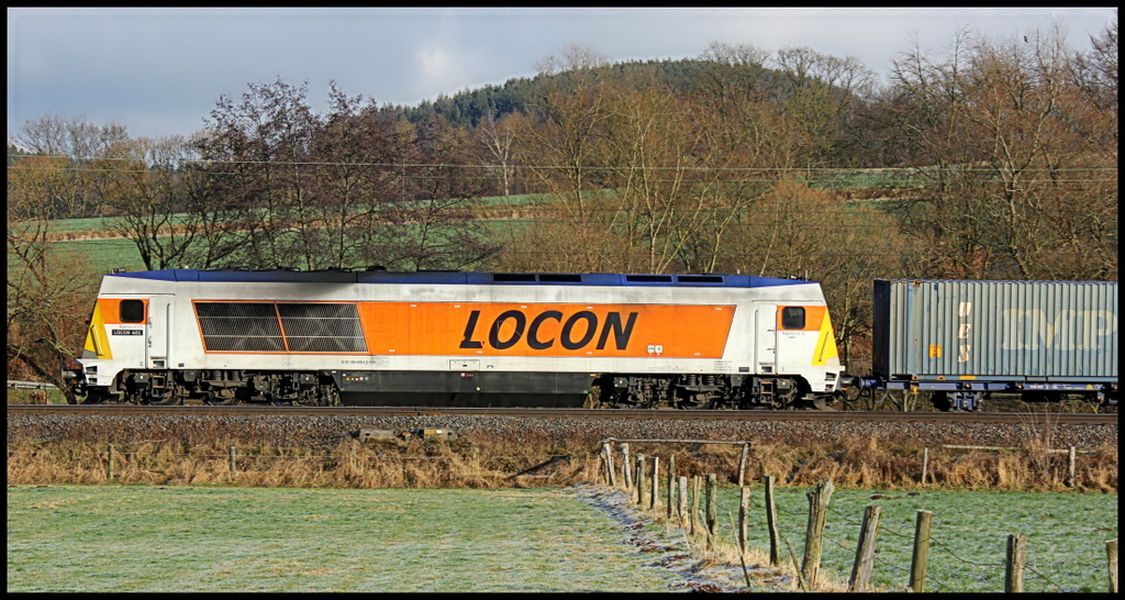 264 005 von Locon mit Containerzug am 13.01.13 bei Hermannspiegel