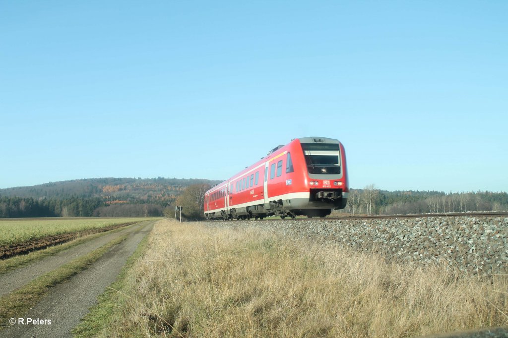 612 472 als RE3695 Gera - Regensburg bei Oberteich. 19.11.12