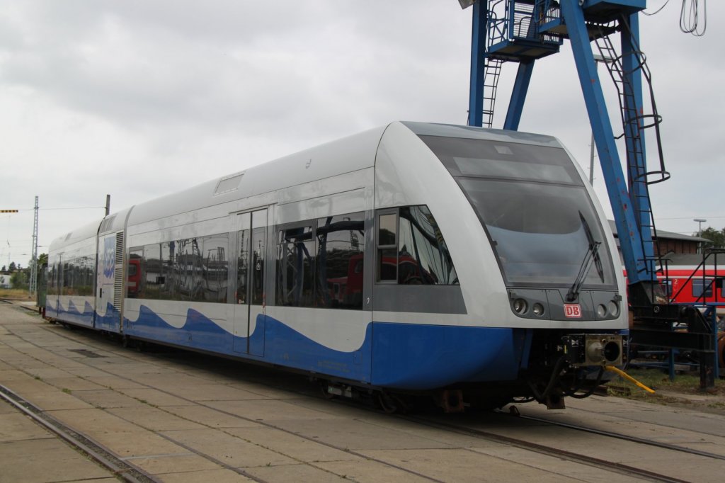 646 104-9 von der Usedomer Bderbahn war zur Reparaturarbeiten im BW Rostock Hbf.29.07.2012