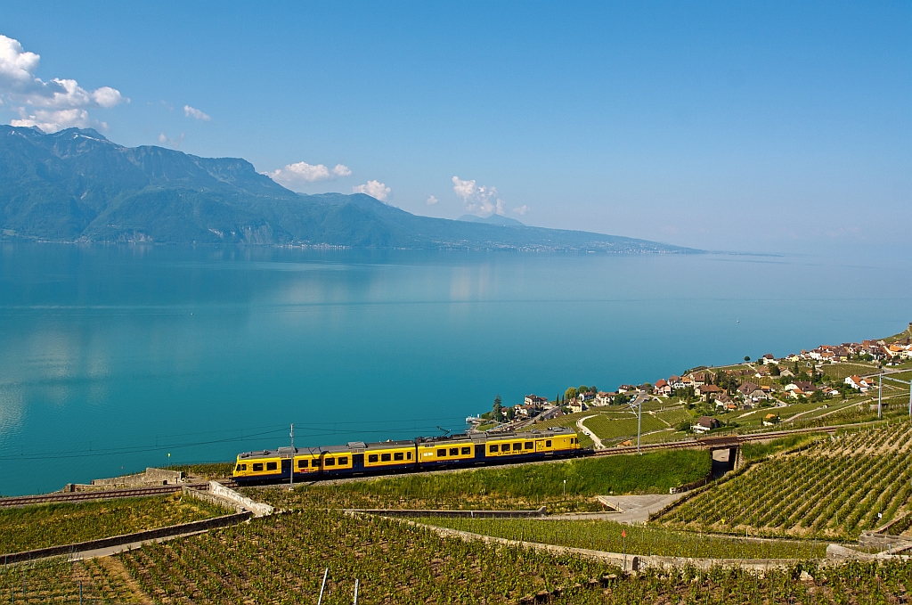 Abschied von diesem Zug wohl in dieser Farbgebung zum letzten Mal zusehen war. Am 28.05.2012 verkehrte der  Train des Vignes  (S31 -  Puidoux-Chexbres nach Vevey) wohl zum letzten Mal in dieser Zugskomposition  (SBB RBDe 560 131-5 mit Steuerwagen Bt 50 85 29-35 931-9) und Farbgebung. In der Nhe von Chexbres macht er seinem Namen alle Ehre in den Weinbergen des Lavaux hoch ber dem Genfersee, hier fhrt er Richtung Vevey. Aus gut unterrichteten Kreisen ist zu hren: Das der Triebwagen vorlufig noch unfotogen in Lausanne abgestellt ist und der Steuerwagen bereits in Olten im Domino-Umbau ist.