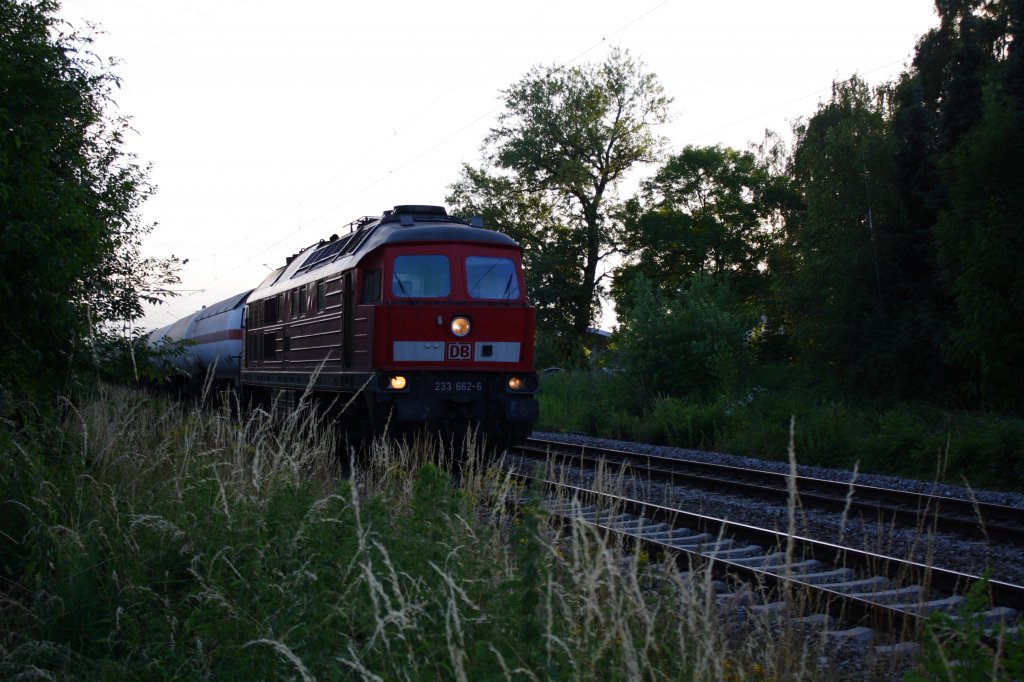 Am 09.07.10 hatte 233 662-6 einen abendlichen Gterzug nach Mhldorf am Haken und wurde in Poing fotografiert.
