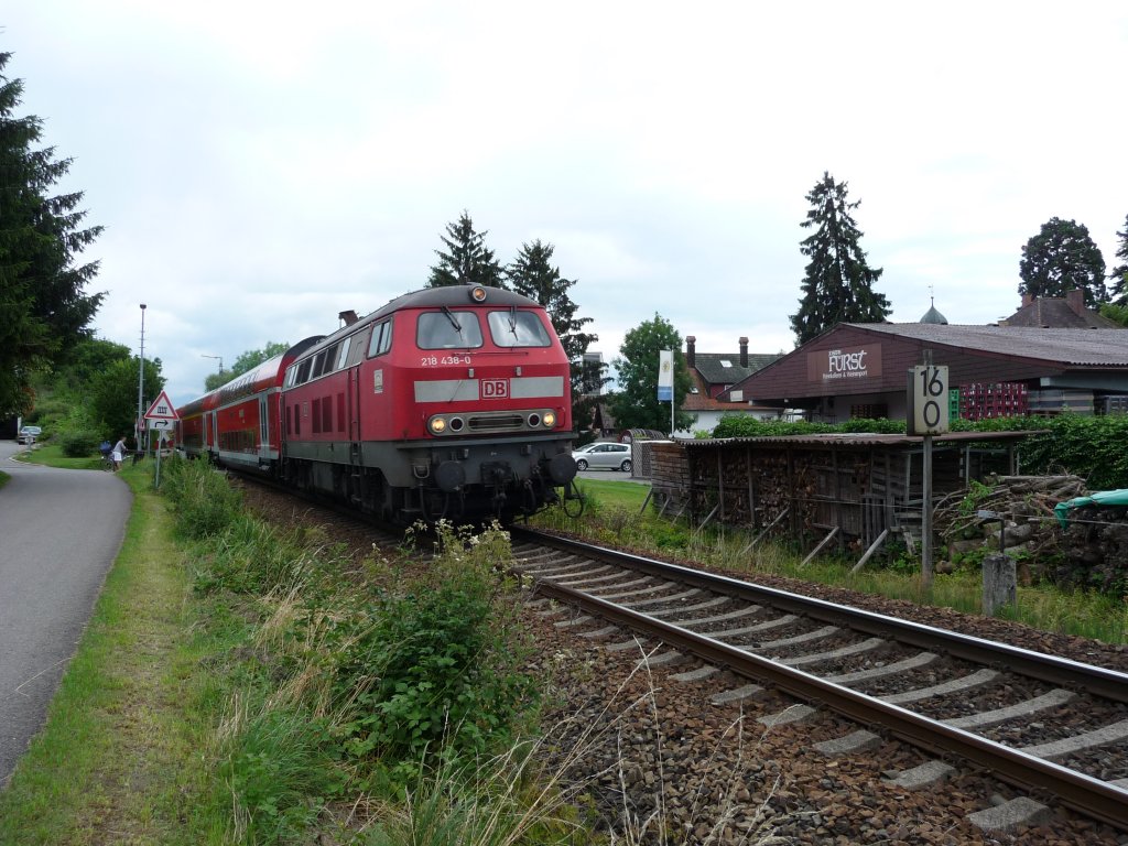 Am 10.07.2009 verlsst 218 438 den Bahnhof Nonnenhorn und damit den Freistatt Bayern. Ziel des Zuges ist Ulm.