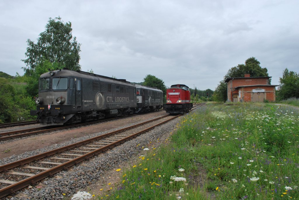 Am 13.07.2012 brachte die EBS 202 738-1 die beiden CTL Loks 252 022-9 und 252 021-1 nach Karsdorf. (Foto: Mario Fliege)