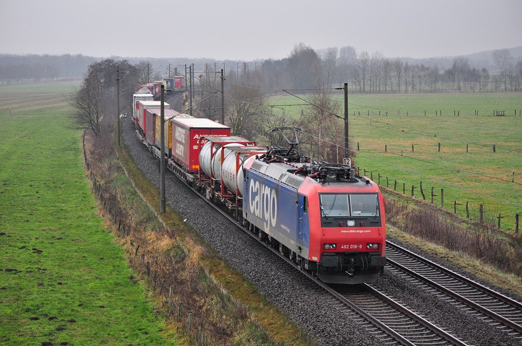 Am trben 01.12.2012 rollt die 482 018 durch Ramlesloh in Richtung Sden.