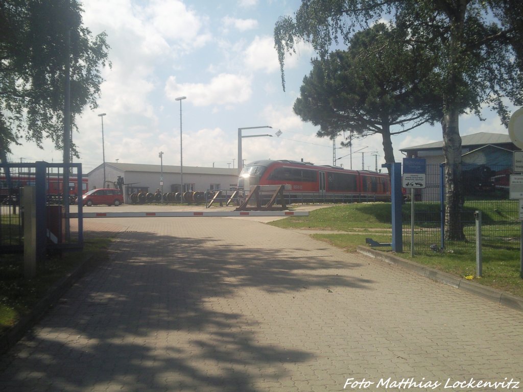 Blick auf BW Rostock von der Strae aus auf ein 642er am 22.6.13