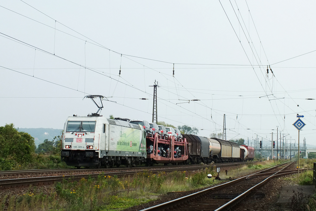 CO� frei durch Deutschland! DB 185 389-4 mit einem gemischten G�terzug Richtung Bad K�sen, am 27.09.2011 in Naumburg. (Foto: J�rg Berthold)