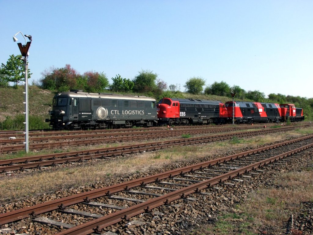 CTL 252 022-9 + EBS MY 1131 + 228 757-1 + 346 502-7, auf den Anschlussgleisen am Zementwerk Karsdorf; 05.05.2011 (Foto: Sven Molle)