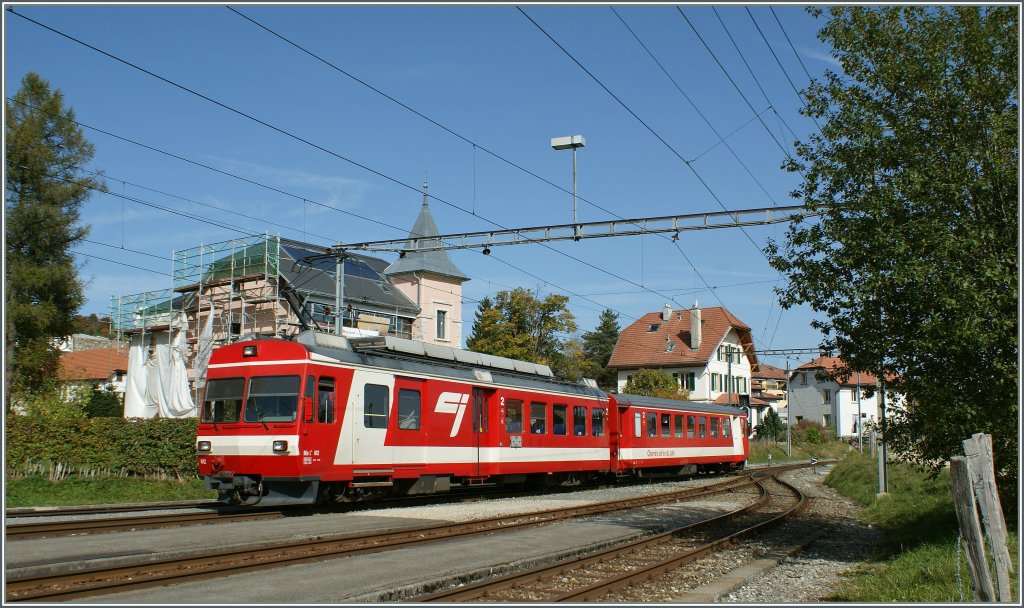 Der CJ BDe 4/4 mit Bt verlsst Le Noiremont Richtung Saignelgier. 
8. Okt. 2010