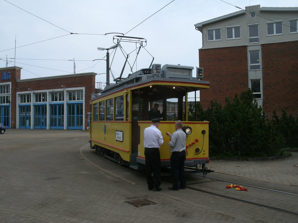 Der historische Tw26,am 09.Mai 2013,in Rostock im Depot Hamburger Strae.