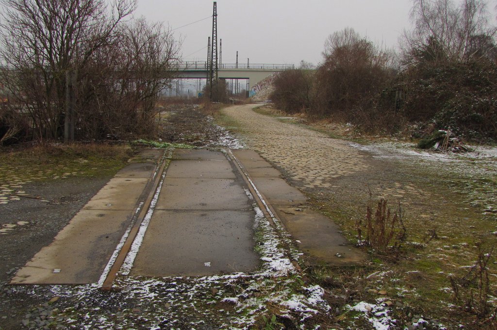 Der Rest vom ehemaligen G�terverladegleis im westlichen Teil der vom ehemaligen G�terbahnhof Naumburg (S); 19.02.2011