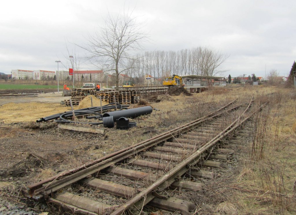 Die fr�here Weiche von Gleis 1 auf Gleis 2 im Bf Laucha; 12.03.2012 (Foto: Dieter Thomas)