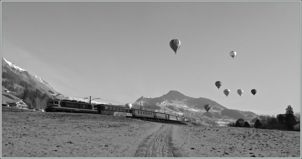 Die MOB vor dem Hintergrund des 32. Ballon Festivals von Chteau d'Oex am 23. Jan. 2011