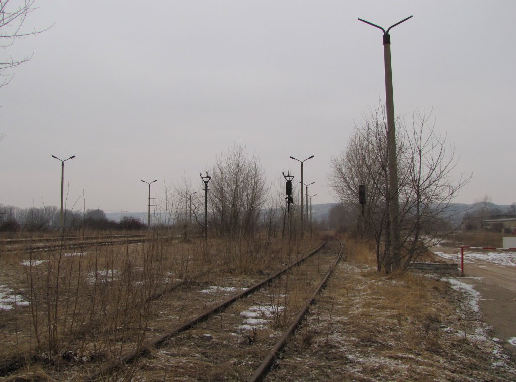 Die Reste der ehemaligen Abstellgleise am Zementwerk Karsdorf; 19.02.2011