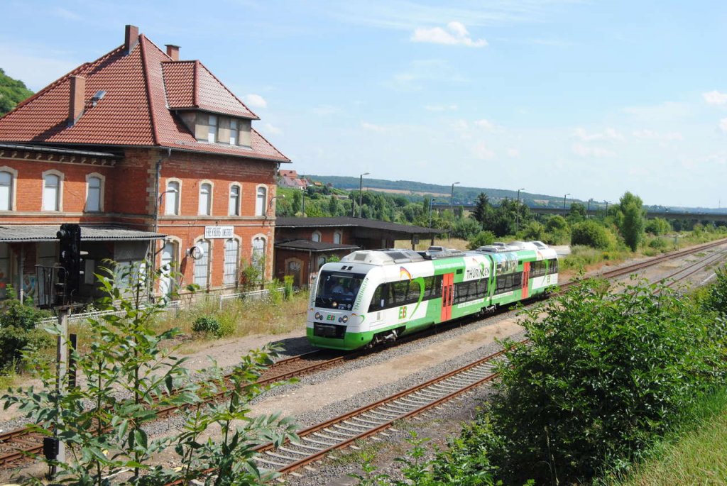 EB VT 201 als RB 34878 von Naumburg Ost nach Wangen, am 26.07.2013 in Freyburg Bbf. Der Tw filmte im Auftrag von DB Netz die Strecke und fuhr au�erplanm��ig als RB. (Foto: dampflok015)