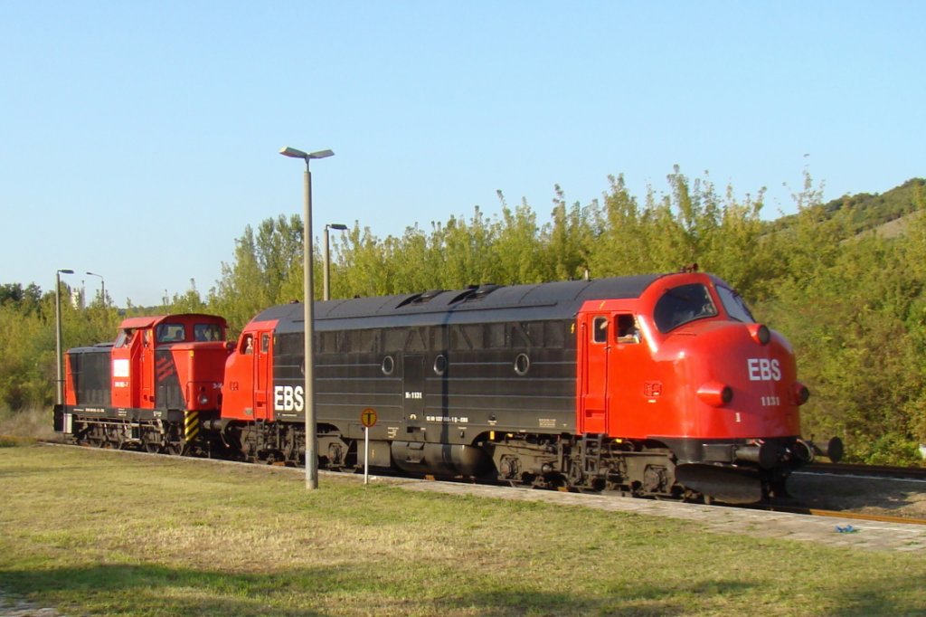 EBS 346 502-7 (98 80 3346 502-8 D-EBS) + MY 1131 (92 80 1227 003-1 D-EBS) bei den F�hrerstandsmitfahrten w�hrend unserem 6. Dampflokfest im Bf Karsdorf; 25.09.2011 (Foto: G�nther G�bel)