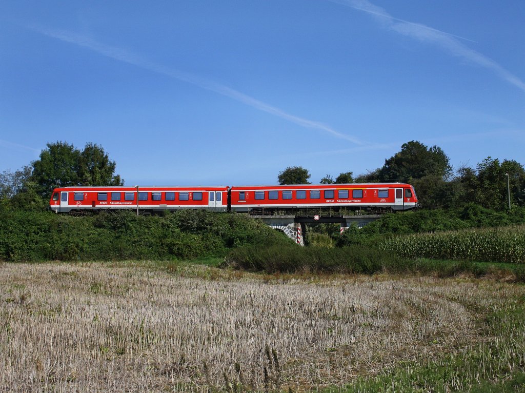 Ein 628er am 18.09.2010 als RB nach Mhldorf unterwegs bei Frstenzell. 

