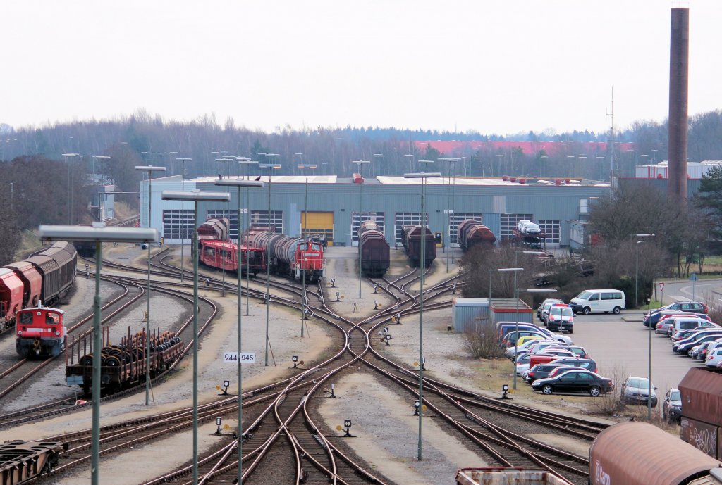 Ein Blick auf die Wagenwerkstatt im Rbf Maschen. Datum 20.03.2012