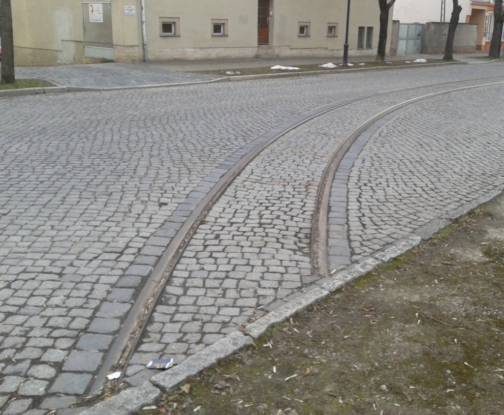 Ein Rest des fr�heren Stra�enbahngleis am Lindenring; 07.04.2013