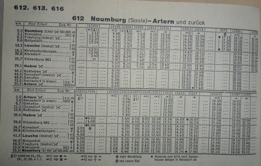 Ein Scan vom Kursbuch der DR Winter 1990/91 g�ltig vom 30.09.1990 - 01.06.1991 f�r die KBS 612 Naumburg (Saale) - Artern.