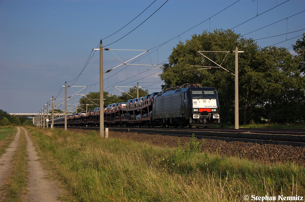 ES 64 F4 - 008 (189 908-7) MRCE Dispolok GmbH fr DB Autozug GmbH mit dem AZ 13307 von Berlin-Lichtenberg nach Trieste C.le bei Rathenow. 29.08.2012