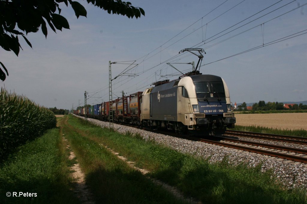 ES64 U2 068 mit Container/Wechselpritschen bei Moosham. 03.08.11