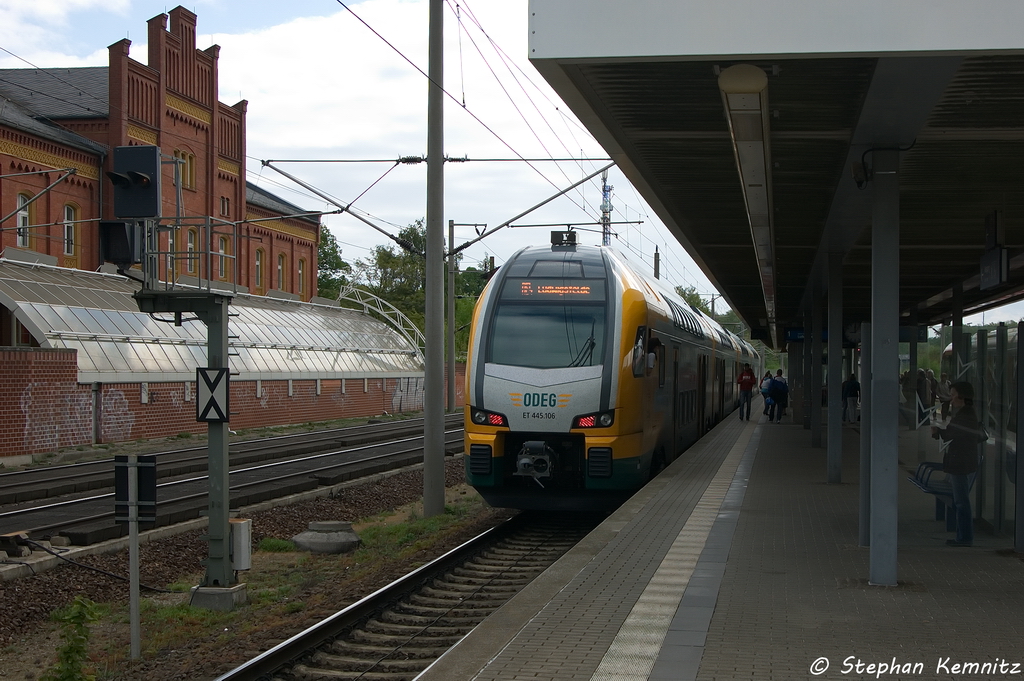 ET 445.106 (445 106-8) ODEG - Ostdeutsche Eisenbahn GmbH als RE4 (RE 37311) von Rathenow nach Ludwigsfelde in Rathenow. 14.05.2013