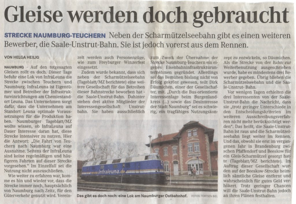 Gleise werden doch gebraucht - ein Artikel aus der Mitteldeutsche Zeitung vom 14.03.2012. (Scan: Mario Fliege)