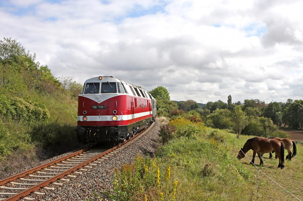 IG 58 3047 e.V. 118 770-7 mit dem DPE 13492 von Leipzig-Plagwitz nach Karsdorf, bei Mertendorf; 10.09.2011 (Foto: Daniel Berg http://www.holzroller.de/)