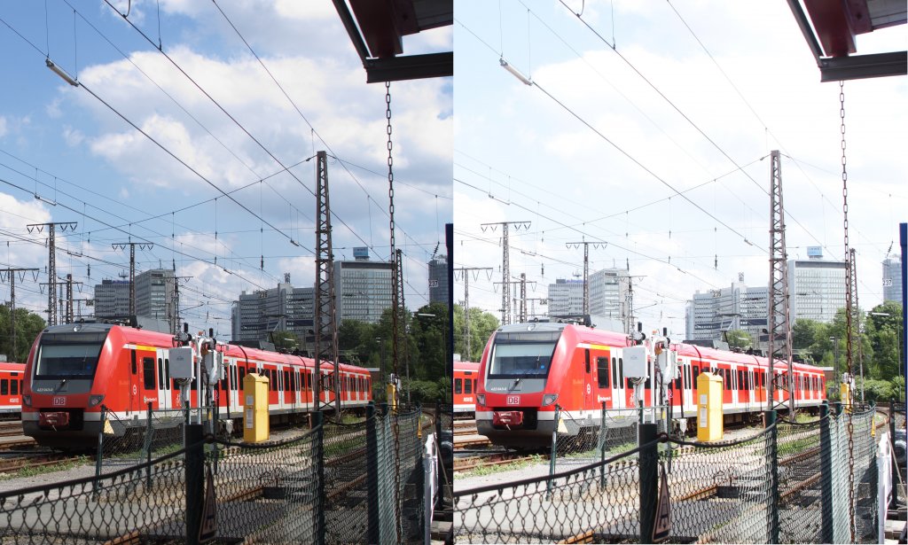 Kleiner raw/jpg Vergleich...links das raw-Bild und rechts das jpg-Bild(beide unbearbeitet)...Die Chancen beim rechten Bild in der Bildbearbeitung sind nicht gerade optimal. Beim Rohformat ist aber noch nichts verloren...Moral der Geschicht: jpg knipsen lohnt sich nicht...(Essen 03.08.13)