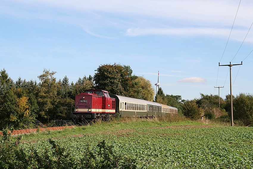 LEG 202 703-5 mit dem RE 16583  Rotk�ppchen-Express  von Altenburg nach Freyburg, bei St��en; 03.10.2010 (Foto: Andre Beck)