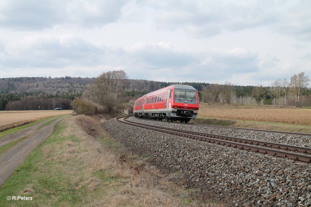 Nachschuss von 612 516 und 014 als RE 3690 Regensburg - Hof bei Oberteich. 17.04.13