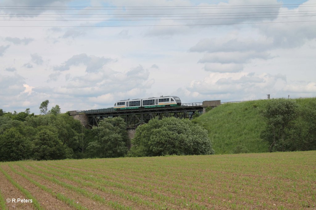 Nachschuss auf VT12  Landkreis Tirschenreuth  von Marktredwitz - Cheb auf dem Viadukt bei Seuen. 15.06.13