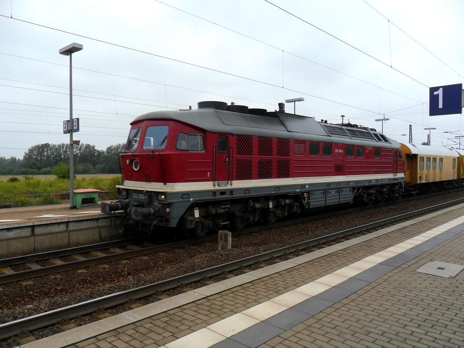 Naumburg/S. Hbf, 02.08.11.
232 550-4 (ex DR 132 550-5) der DGT( Deutsche Gleis-u. Tiefbau Gmbh) passiert den Naumburger Bahnhof.
