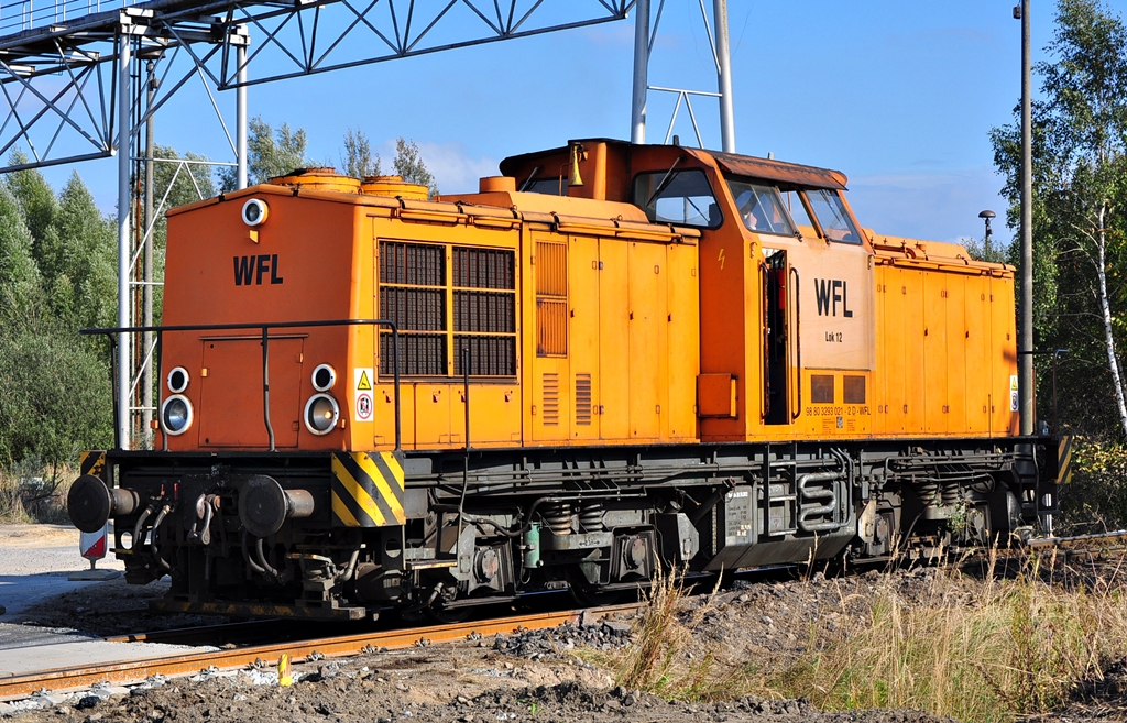 Neu in Rostock-Seehafen:Die Lok 12 der WFL.Unter der Nummer 293 021 rangiert sie Kesselzge im ltanklager.