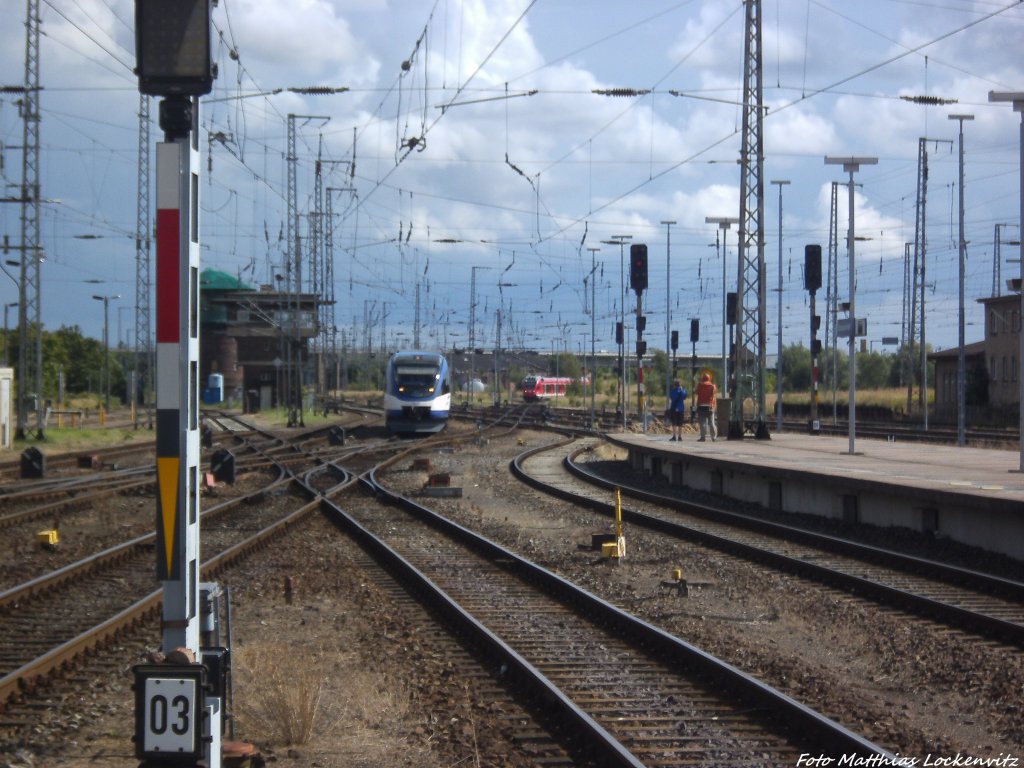 OLA VT 0006 aus Neustrelitz Hbf bei der Einfahrt in den Bahnhof Stralsund Hbf am 13.8.13