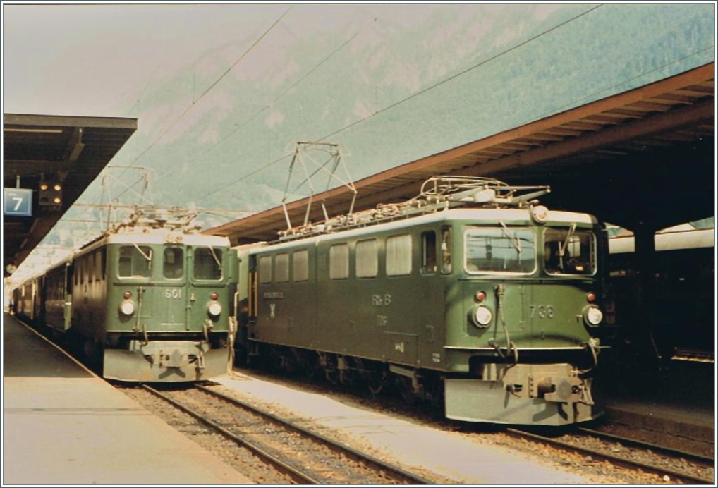 RhB Ge 4/4 und Ge 6/6 II in Chur. 
Sommer 1985/gescanntes Foto